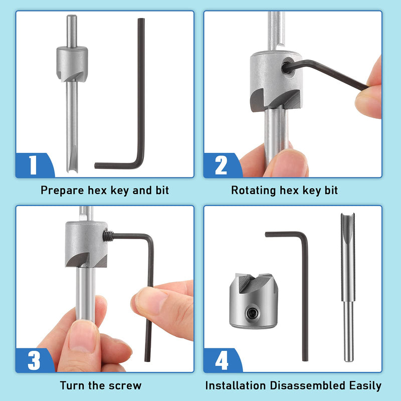 7 Piece Pencil Trimmer Kit Pencil Trimmer System Milling Cutter Set 7mm 8mm 3/8 Inch 10mm Cutter Shaft, Cutting Head Socket Adapter Hex Wrench for Woodworking Pen Kit Preparation