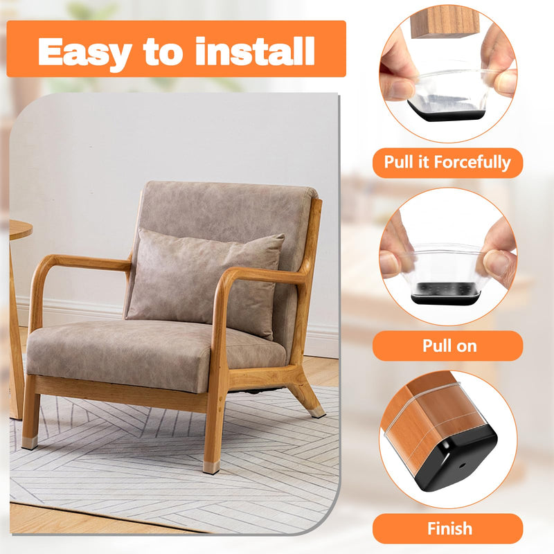 28Pcs Chair Leg Sliders for Carpet, Furniture Sliders Chair Glides Carpet Protectors, Chair Leg Floor Protectors for Hardwood Floors, Chair Leg Covers Caps Furniture Pads, Square, Clear, Large Square L (1.10"-1.42") Clearblack-28pcs