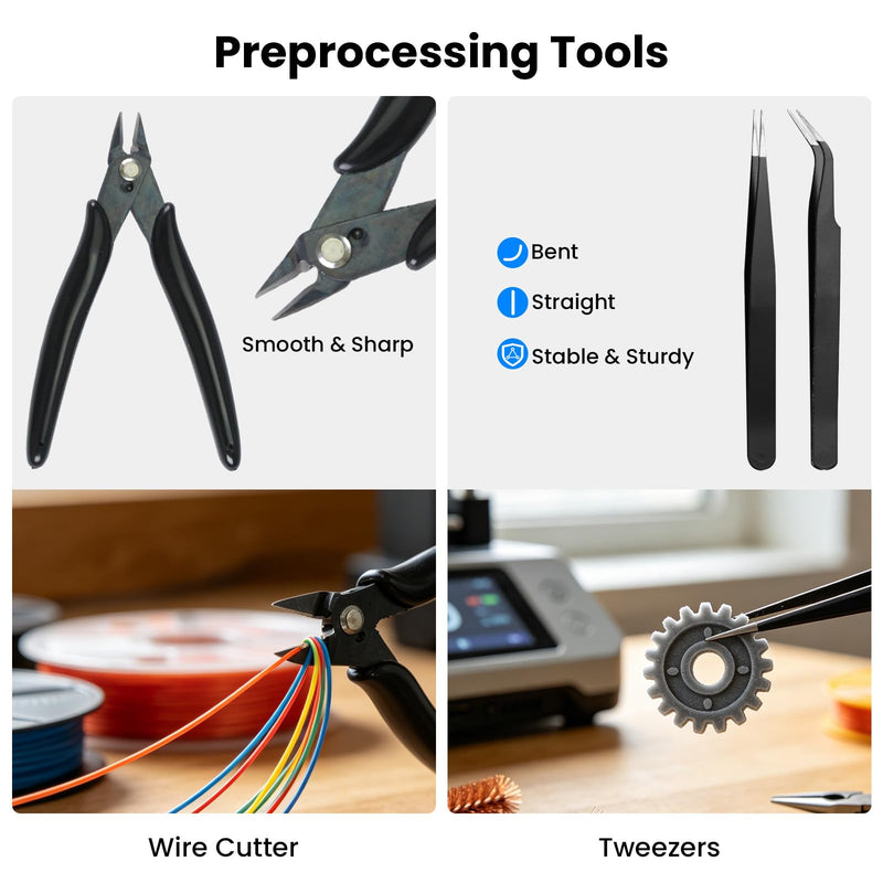 52 PCS Printer Accessories Tool Kit for 3D Printer, Compatible with FDM SLA Printing Machine, Includes Scraper, Tweezers, Nozzle Cleaning Needles, Deburring Tool, Flush Cutters for Beginner Printing | Complete set of accessories