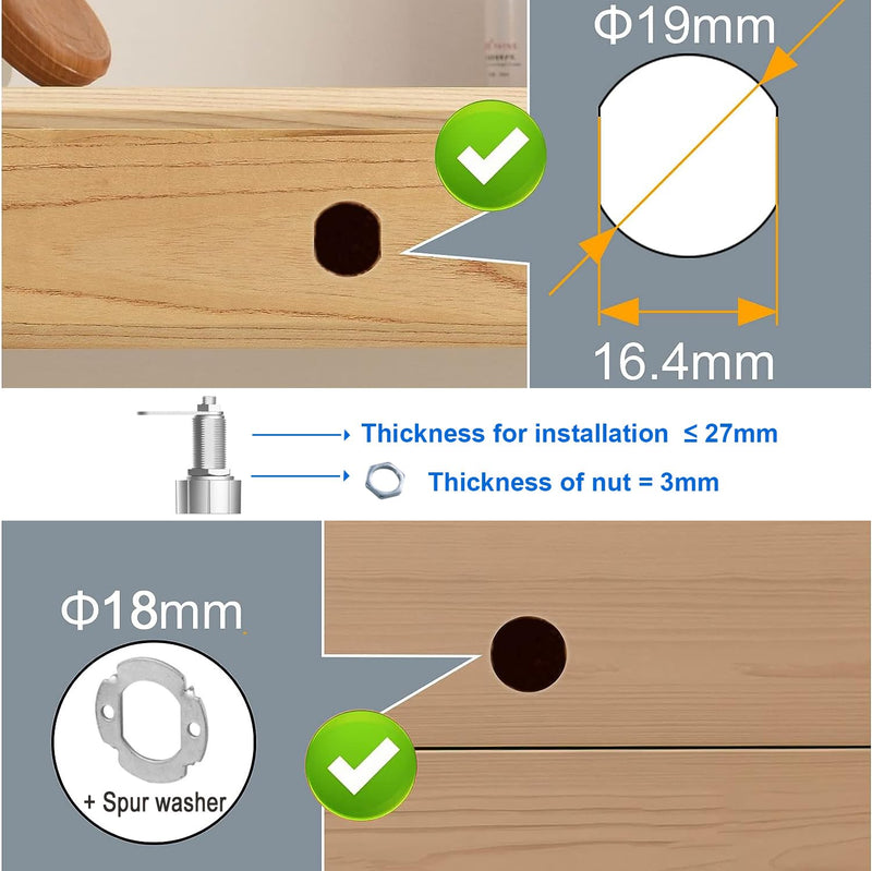 Fingerprint Drawer Lock eLinkSmart Phone App Biometric Cabinet Lock 30MM (27MM) with 3 Sizes Tubular Cam Support 20 Fingerprints 1000+ App Users iOS Watch Unlock F2 27mm