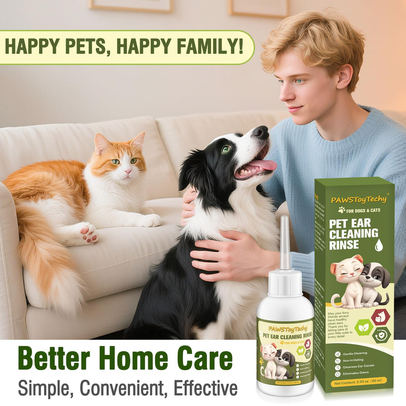 Pet Ear Cleaner Drops for Dogs & Cats - Gentle Ear Cleaning Solution for Deodorizing & Wax Removal, Safe for Pets & Humans 2PACKS/4 OZ D