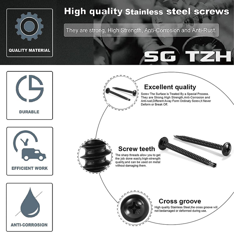 #8 x 3/4" Sheet Metal Screws 100Pcs 410 Stainless Steel Truss Head Fast Self Tapping Screws Black Oxide by SG TZH #8 x 3/4" 100