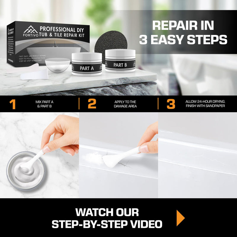 White Porcelain Repair Kit, Fiberglass Tub Repair for Sink, Shower, Countertop, and Tile - Acrylic Tub and Cracked Porcelain Sink Repair White