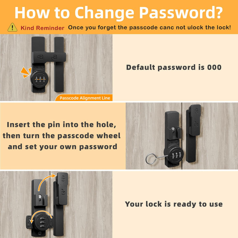 Barn Door Lock,180 Degree Flip Barn Door Locks and Gate Latches, Sliding/Bifold French Door Lock Latch for Gate Barn Garage Shed Window Cabinet Liquor 3-Digit Password Keyless,Black - NewNest Australia