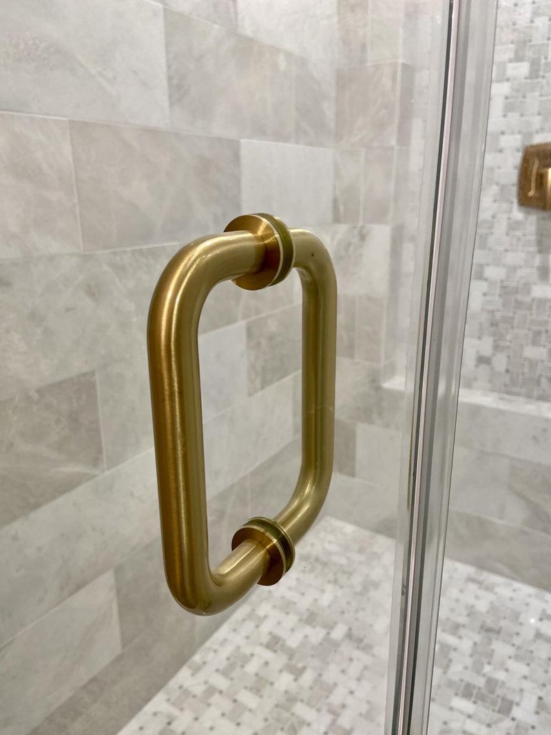 8 inch Glass Shower Door Handle Back to Back Frameless Shower Doors Pull Handle Stainless Steel for 1/4" to 1/2" Thickness Glass - Brushed Gold 8 inch Pull Handle