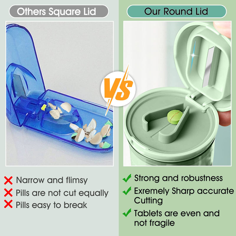 Pill Cutter Splitter with Dispenser, Pill Cutter for Small or Large Pills, Crushes Pills, Vitamins, Tablets, Stainless Steel Blade, Removable Drinking Cup (Green-1) Green-1