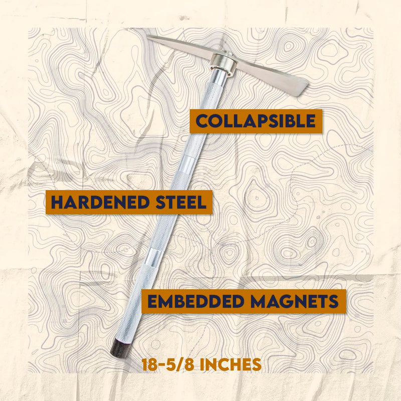 SE Collapsible Magnetic Prospector's Pick for Gold Mining, Stainless Steel Head, 18.75 Inch