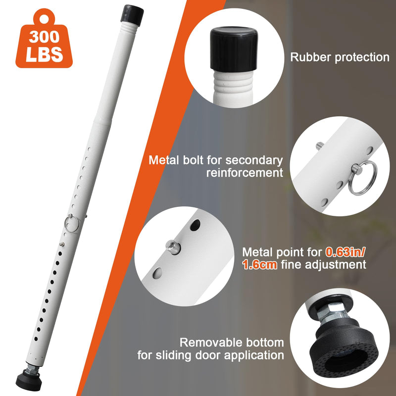 Sliding Door Lock,17" - 51" Sliding Door Security Bar Heavy Duty Sliding Glass Patio Door Security Bar Window Security Bar Inside Childproof Adjustable Interior White 1 Pack