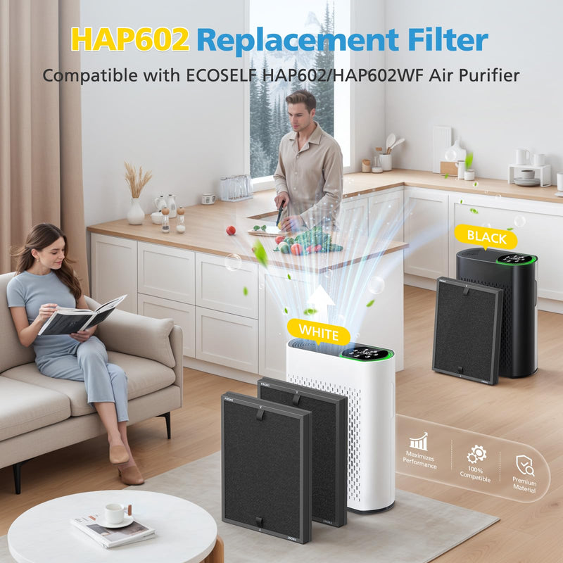 2 Pack HAP602 Replacement Filter for ECOSELF HAP602 / HAP602WF Air Purifier 2 Pack