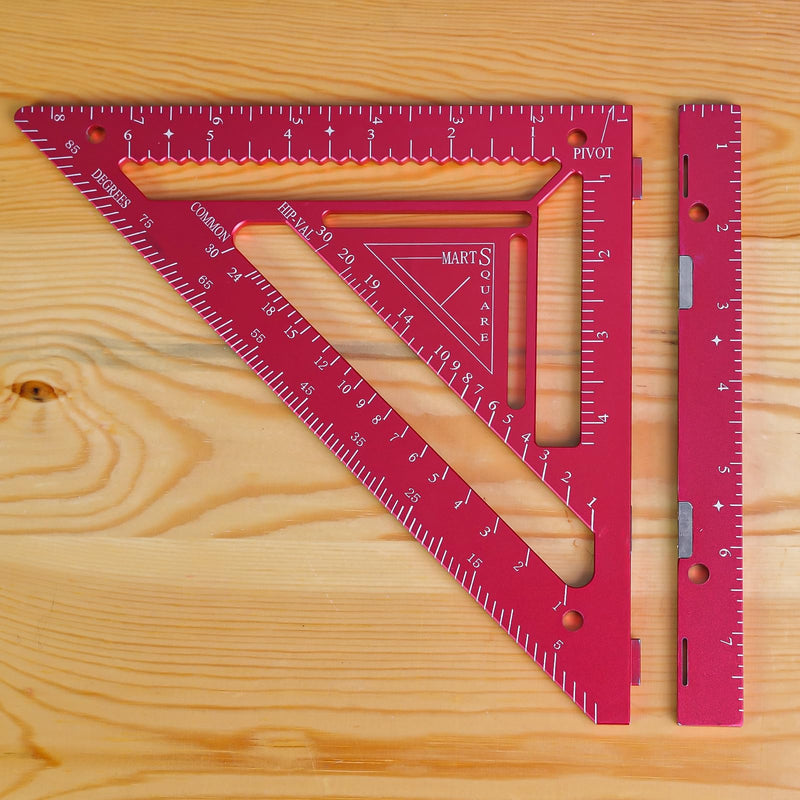 7.5" Magnetic Rafter Square with Jig Block - Multi-Angle Measuring Tool (90° & 180°) for Precise Carpentry & Flatwork(Red) Red