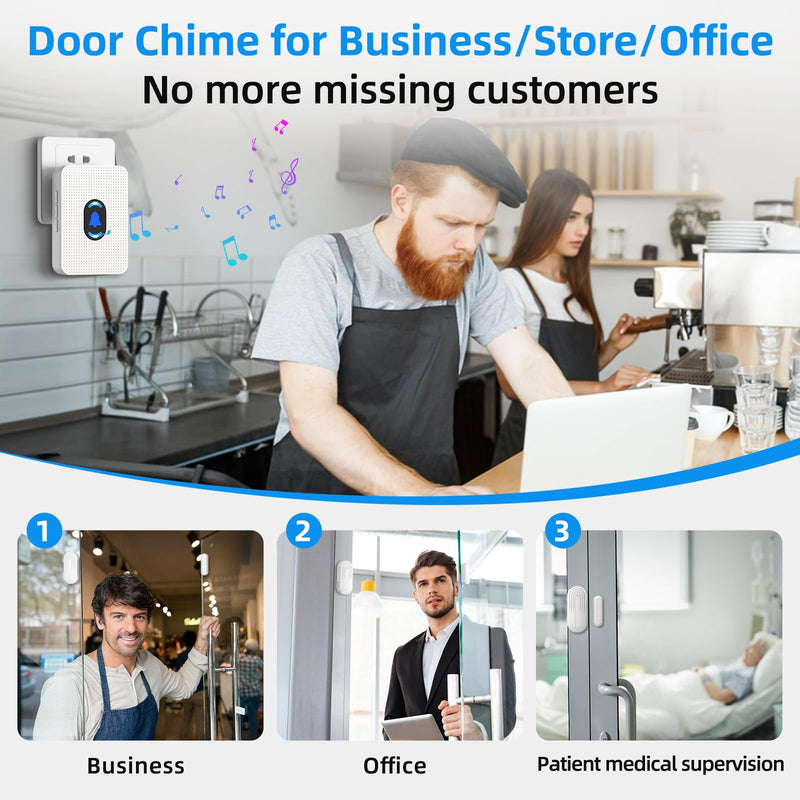 Daytech Wireless Door Chime, Door Dinger for Business Entry/Store/Home/Office, Door Alarms When Opened with 800 Ft Range,20 Chimes 5 Adjustable Volume 2 Sensors + 2 Receivers 2 Sensor+2 Receiver