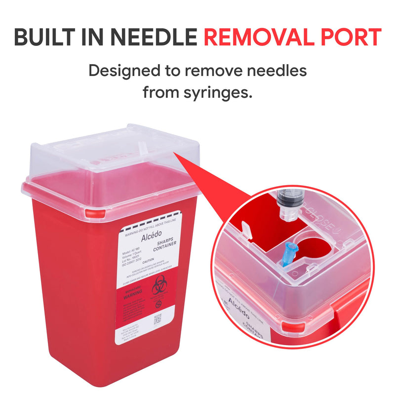 Alcedo Sharps Container for Home Use 1 Quart (1-Pack), Biohazard Needle and Syringe Disposal, Small Portable Container for Travel and Professional Use