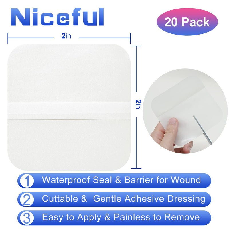 20 Packs Hydrocolloid Bandages 2x2, HSA FSA Eligible, Small Hydrocolloid Gel Bandages for Wounds, Wound Healing Bed Sore Bandages 2"x2"(20 Dressings)