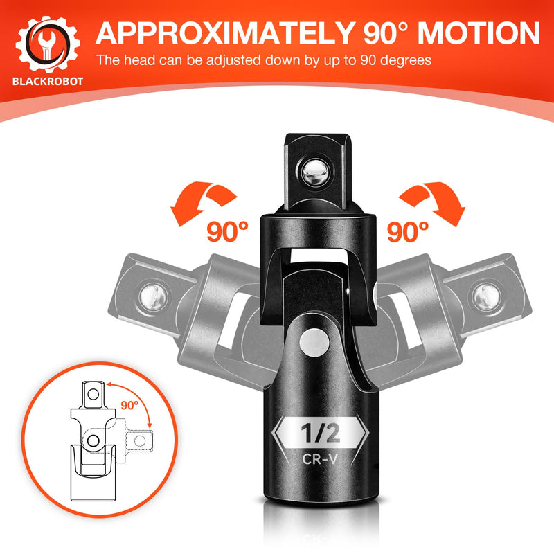 Universal Joint Set 3PCS, 1/2" 3/8" 1/4" Drive Socket Adapter Set, Premium CR-V Steel Swivel Socket Set, Access Fasteners at Any Angle 3PCS Universal Joint Set
