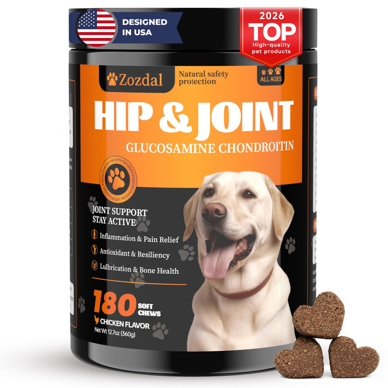 Dog Hip & Joint Supplement, 180 Chicken Chews - Glucosamine Chondroitin MSM Turmeric for Large Breed & Senior Dogs 180 Count