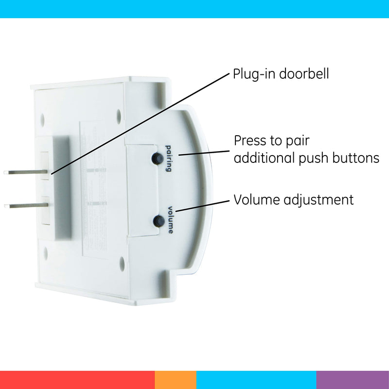 GE Wireless Doorbell Kit, Plug-In Receiver, 2 Push Buttons Door Bell, 8 Melodies Doorbell Chime, 4 Volume Levels, Classroom Doorbell, 150 Ft Range, White, 19300 8 Melody | 2 Push Buttons
