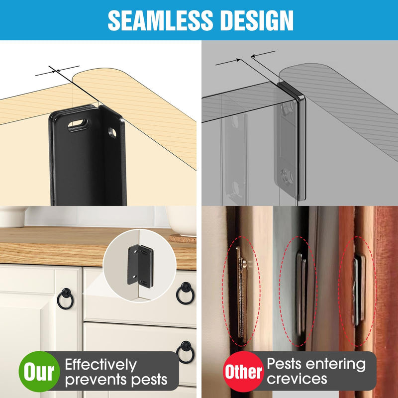 Ultra Thin Cabinet Magnets Door Catch,Cabinet Adhesive Drawer Latch,Cabinet Magnetic Catch for Kitchen,Closet Door,Cupboard Wardrobe,Sliding Door Closure,No-Gap Design,Black 4 Pack (Black 4PCS) Black 4PCS