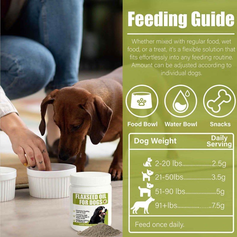 Flaxseed Oil Powder for Dogs – Skin & Coat Supplement for Itchy, Dry Skin – Natural Alternative to Fish Oil – Supports Shiny Coat, Healthy Digestion & Allergy Relief