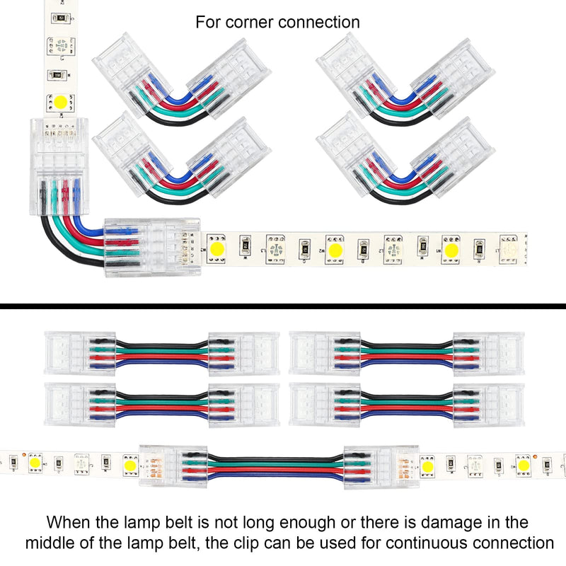 Zhengmy 20 Pack 4 Pin 10mm Solderless LED Strip Connector Transparent Track Lighting LED Pin Connectors with Wire Strip 16.4ft for 5050(4 Pin, 10 mm) 4 Pin, 10 mm