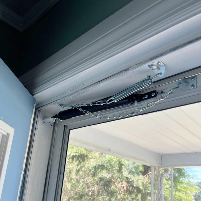 Pneumatic Door Closer Kit for Screen and Storm Doors, Includes Push Button Latch and Protector Chain Spring (Black All-in-One, 1 Set) Black All-in-One 1.0