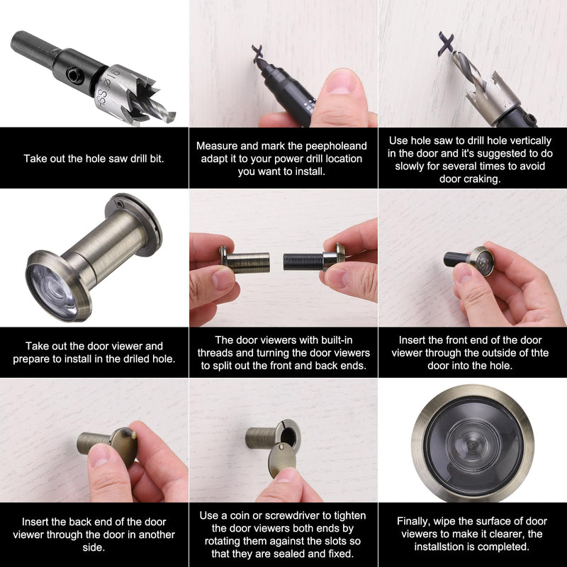 PATIKIL 9/16" Door Viewer Peephole, Copper Privacy Door Viewer with Privacy Cover, 180-Degree Fits 1-3/8inch to 2-3/8inch Door Peep Hole with 14mm/0.55" Drill Bit for Security, Bronze 9/16"