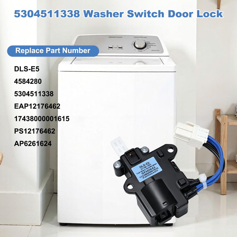 5304511338 Washer Switch Door Lid Lock Assembly, Compatible with Frigidaire Washing Machine, Replaces 5304511338 17438000001615 DLS-E5 4584280 AP6261624 PS12176462 EAP12176462 Washer Switch Door Lock