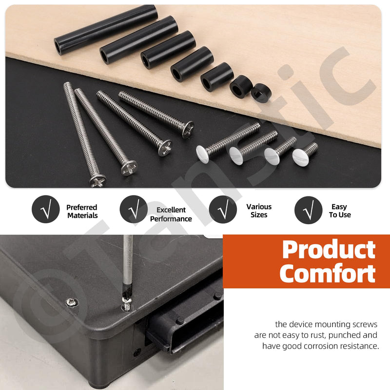 Tanstic 385Pcs Extra Long Outlet Screws & Wall Plate Screws & Electrical Outlet Screws Spacers Kit, Long Electrical Outlet Screws Outlet Cover Screws Black Nylon Round Spacer