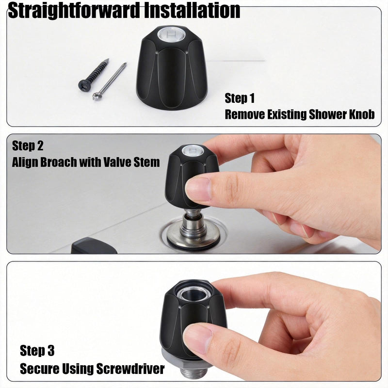 Matte Black Metal Shower Knobs 3 Piece Replacement, Compatible with Price Pfister Verve and Bathtub Shower Faucet Handle, Knobs Include Hot Cold Diverter and 3 Screws