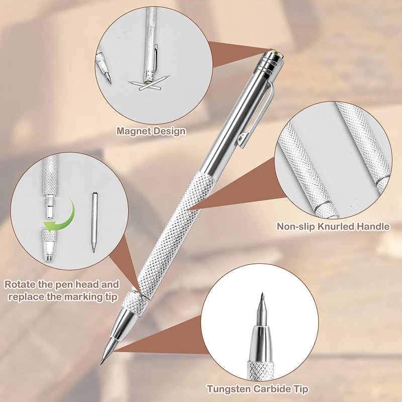 4 Pcs Tungsten Carbide Etching Tool with 20 Replacement Tips, Aluminium Carbide Engraving Pen With Clip, Metal Engraving Tool for Glass Ceramics and Hardened Steel Sheet 4pcs
