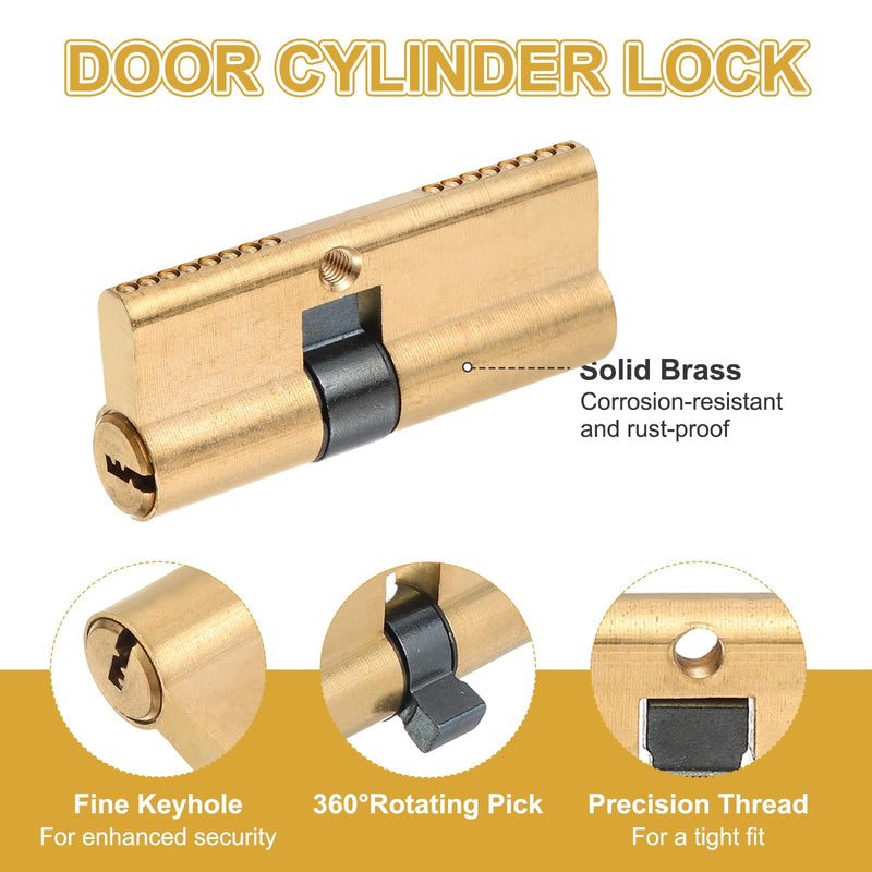 Solid Brass Lock Cylinder (75mm 32.5/42.5) - Double Lock Doors Lock Cylinder Replacement with Mounting Screw and 8 Keys for Wooden and Aluminum Doors 75mm 32.5/42.5