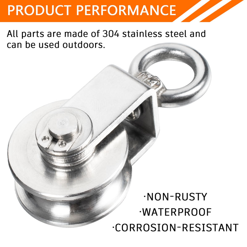 Stainless Steel Small Pulley M25, 20m Nylon Rope and 2pcs Clips for Outdoor DIY Pulley System, Bird Feeder, Sun Shade, Tent Poles, Kayak
