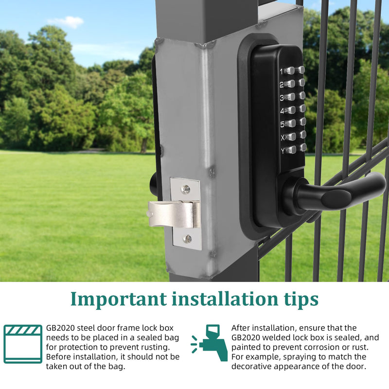 GB2020 Gate Lock Box for Double Keypad Mechanical Combination Lock，Steel Gate Box GB2020 for Metal Gates and Fence (NOT for Aluminum GATE) - 2 3/8" Inch 60mm Backset