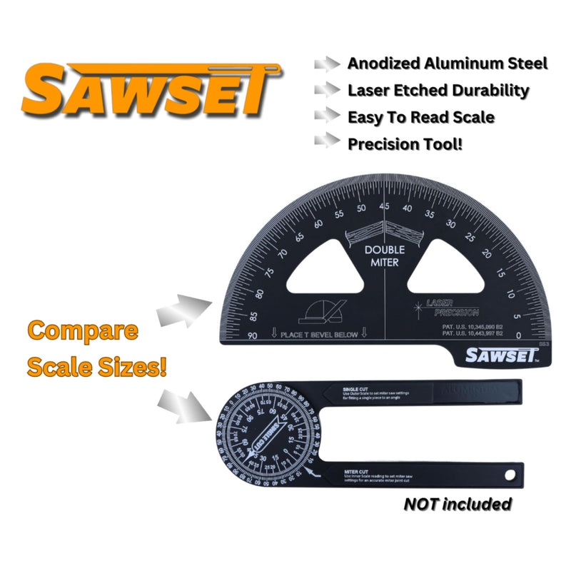Miter Saw Protractor. 8 inch Aluminum Laser Etched Angle Finder Plus Ruler. No Math Ever! Large Scales Are The Key to Accuracy.