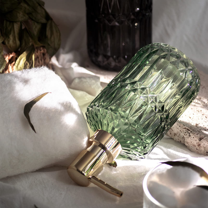 EMPO Clear Glass Soap Dispenser with ABS Plastic Pump, Crystal Lotion Dispensers for Kitchen Sink, Bathroom (Green) Standard Green