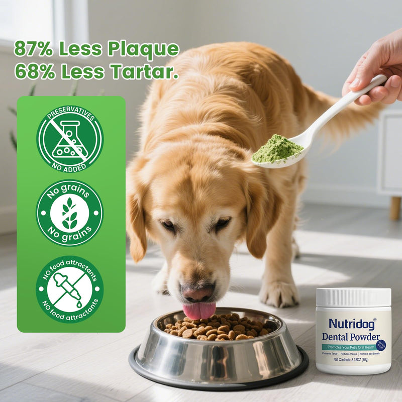 Dog Dental Powder - Dog Teeth Cleaning Powder for Removing Dental Plaque - Plaque & Bad Breath Off Powder with Probiotics & Brown Algae - Dental Care for Dogs & Cats - 90g 90 Grams