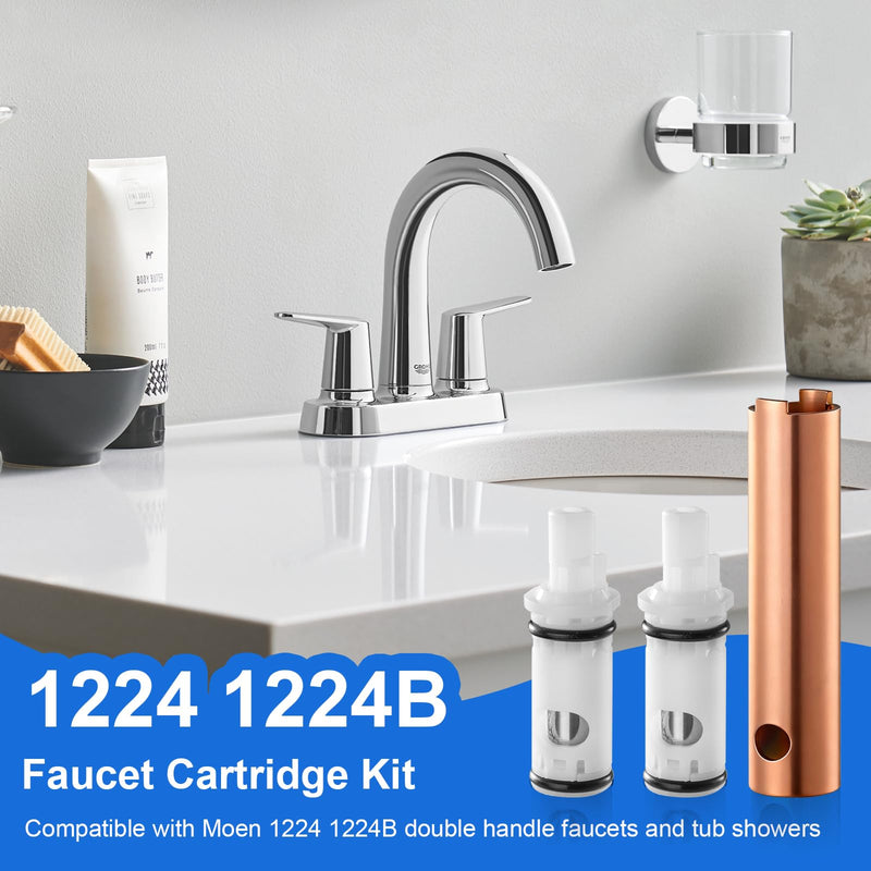 1224 1224B Faucet Cartridge Kit Compatible with Moen Double Handle Faucets and Tub Showers with Removal Tool