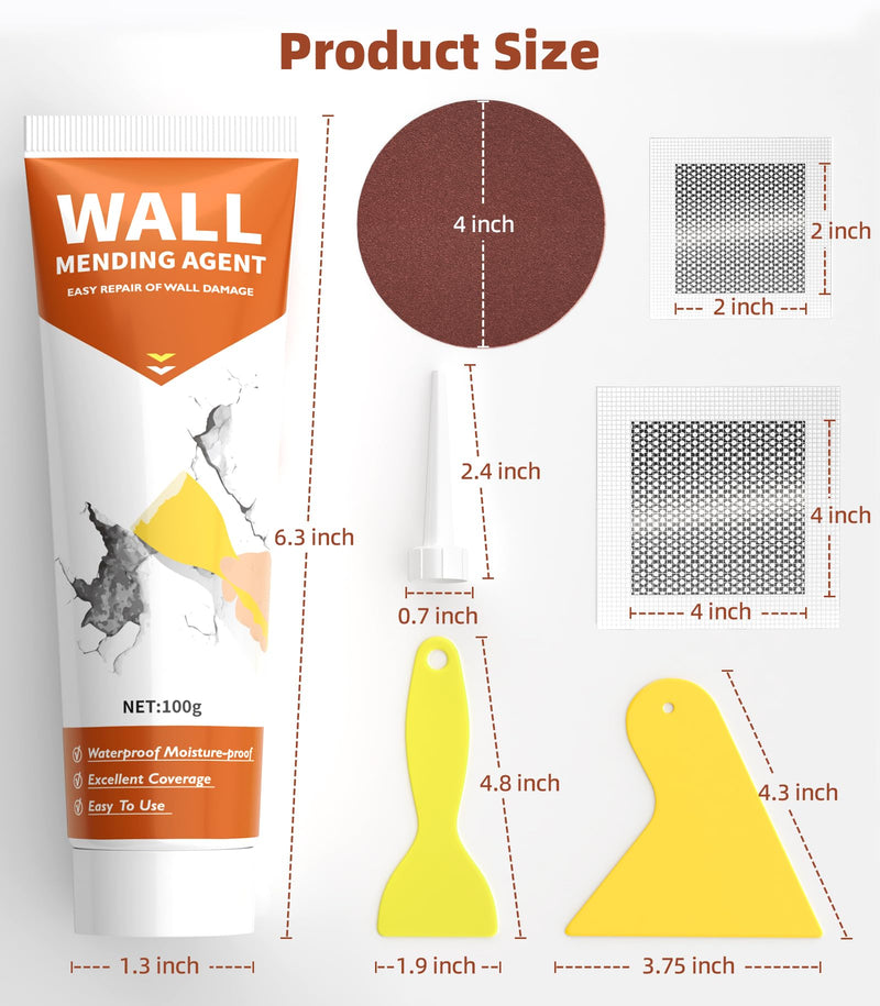 NINGOO Drywall Repair Kit,Wall Patch Repair Kit,2 Pack Wall Patching Agent,Simple Filling of Wall Holes＆Efficient Crack Repair, Plaster Wall Repair,Apartment Friendly, White, BQG201 2 Pack＆Wall Patch