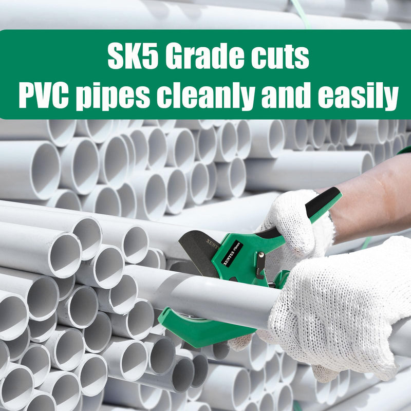 Professional PVC Pipe Cutter 2.5 inch (75mm), Heavy Duty Dark Green Ratchet Tubing Cutter for 2-1/2" Schedule 40 80 PVC, PEX & ABS, Industrial One-Handed Cutting Tool for Irrigation & Plumbing