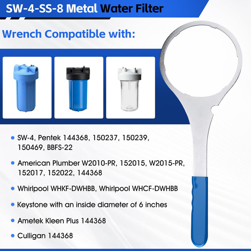 Xastro SW-4-SS-8 Heavy Duty Metal Water Filter Wrench – 6" ID Whole House Water Filter Wrench Replaces SW-4 & Pentek 144368 Plastic Wrench, Compatible with American Plumber W2010-PR, 152017, 152022