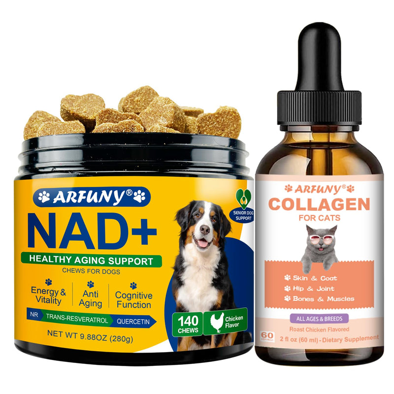 NAD+ Soft Chews for Dogs & Collagen for Cats - for Dogs Energy & Vitality, Anti-Aging, Cognitive Function - for Cat Joint Supplement - Skin & Coat, Digestive & Immune Support