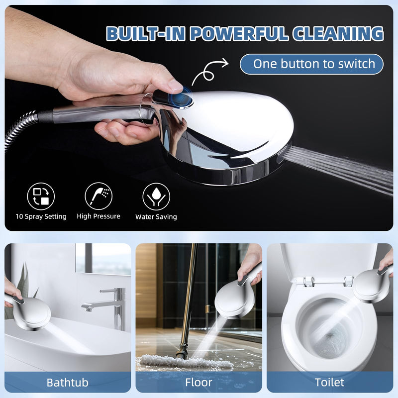 12” All Metal Rain Shower Head, High Pressure Rainfall Shower Head with Handheld Spray Combo, 5” Handheld Spray Powerful Clean 10-Mode, 16" Shower Extension Arm, 71" Hose, 3-Way Diverter, Chrome Square 12"