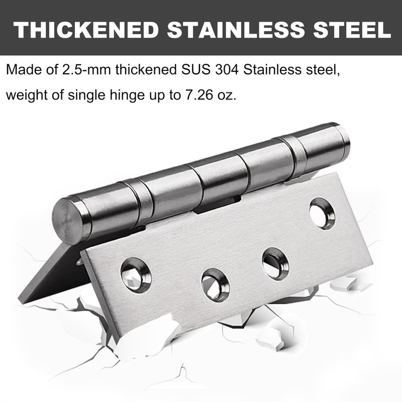 TOGU 2-PCS Brushed Nickel Door Hinges 4" x 3" Made of 2.5mm 304 Stainless Steel. Heavy Duty Hinges Work as Exterior Door Hinges for Bedroom, School, Apartment, Office 2 Pack