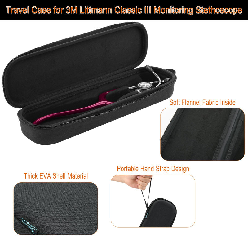 Beautyflier Stethoscope Case for 3M Littmann Classic III, Hard Travel Case for 3M Littmann Classic III Monitoring Stethoscope, EVA Stethoscope Carrying Case, Protecive Storage Box for Stethoscope
