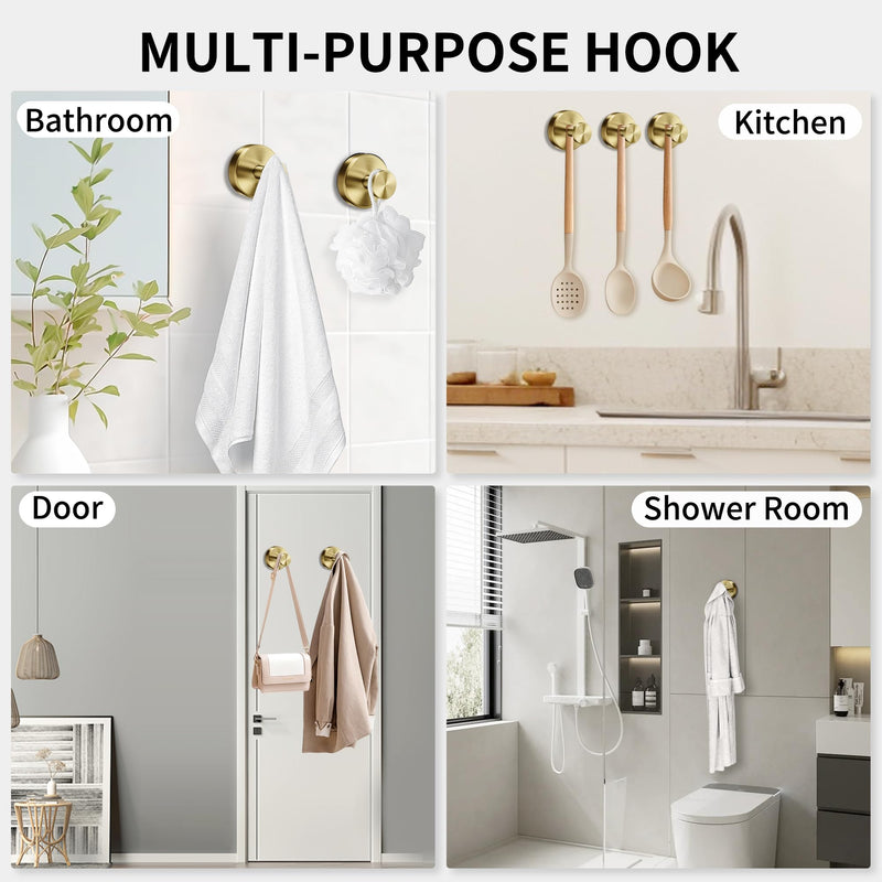 2024 New Suction Cup Hooks for Shower,Luxe Hold No-Drill Stainless Waterproof Suction Cup Hooks for Hanging up to 15lbs,Shower Hooks for Inside Shower for Bathroom,Mounting on Glass Doors-Gold,2PCS 2PCS Gold