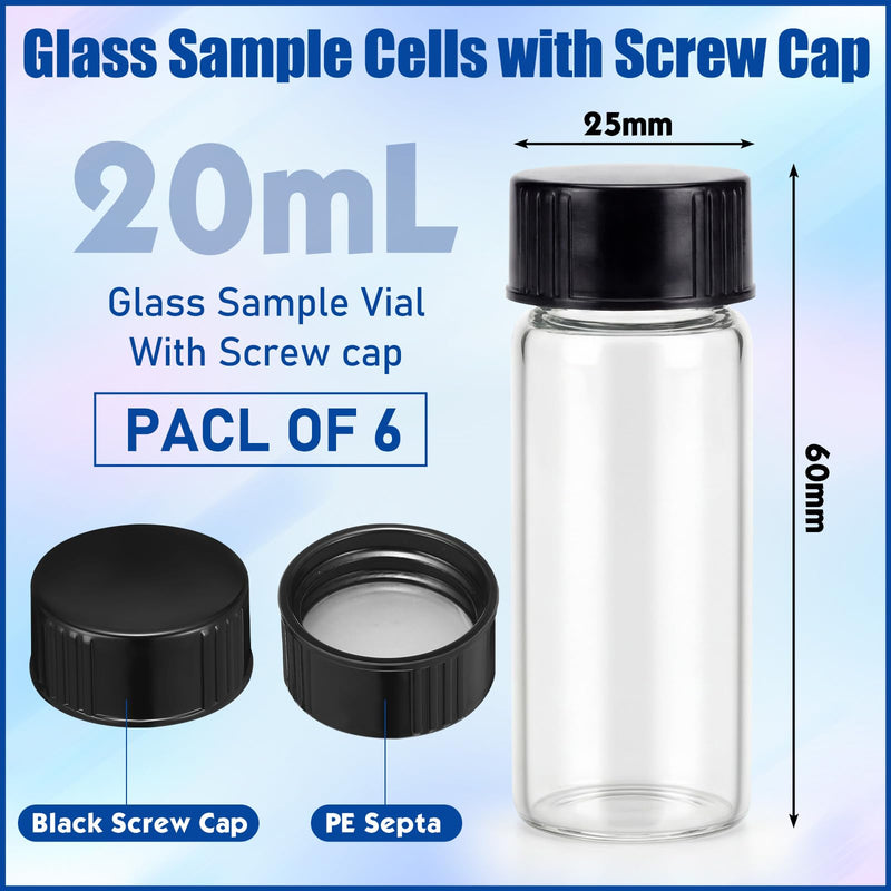 Geelin 6 Pcs Portable Turbidity Meter Sample Cells, 25mm Diameter x 60 mm Length Leak-Proof Vial, Black Screw Cap for Digital Turbidity Meter Analyzer Turbidimeter
