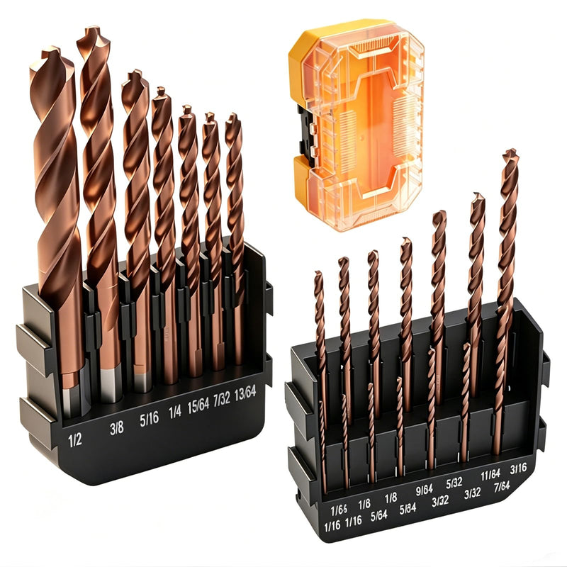 21-Piece M35 Cobalt Drill Bit Set, Steel Drill Bits with 135° Point & 3-Flute Shank for Hard Metal, Stainless Steel Cast Iron Wood Plastic Drilling (1/16 to 1/2 Inch)