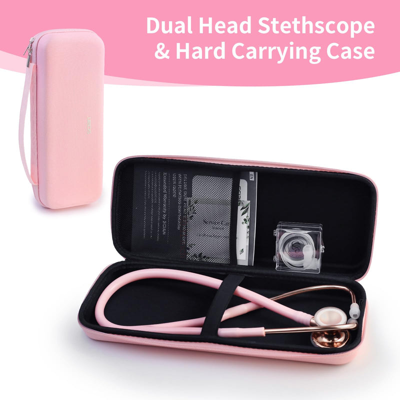 SCIAN Cardiology Stethoscope with Double-Sided Tunable Diaphragms, Professional Stethoscope with Carrying Case for Doctors, Nurses, Med Students, Clinical, Pink Pink - RoseGold