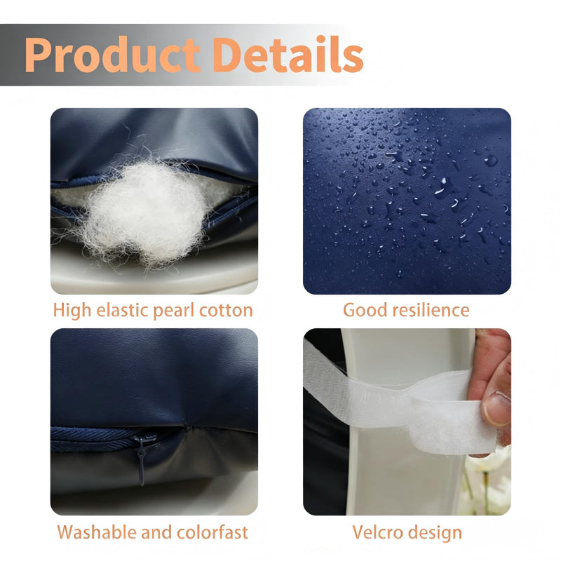 Bedside Commode Cushion, Washable Toilet Seat Cushion for Seniors, Padded PU Cover with Fixing Straps for Commode Chair 16.5" X 16.5", Portable Soft Toilet Seat Cushion for Elderly Adults (Blue) Blue