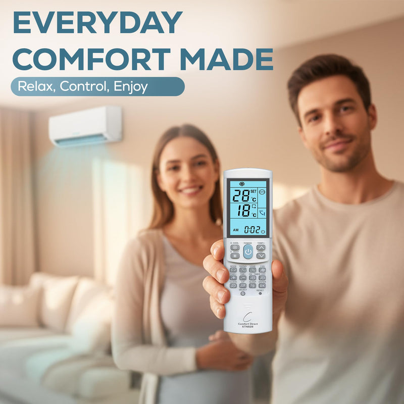KTN828 Universal Mini-Split Air Condition Remote Control Dual °F/°C Modes - Works with Samsung, Lennox, Kenmore, Mitsubishi, Frigidaire, Hitachi, LG, Sharp, Panasonic, Toshiba, & More
