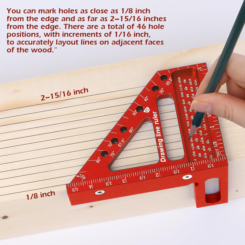 3D Multi-Angle Measuring Ruler -Precision Woodworking 3D Square Protractor 22.5-90 Degree and Miter Triangle Ruler - Aluminum Alloy Drawing Line Ruler for Engineer Carpenter and Craftsmen Red…